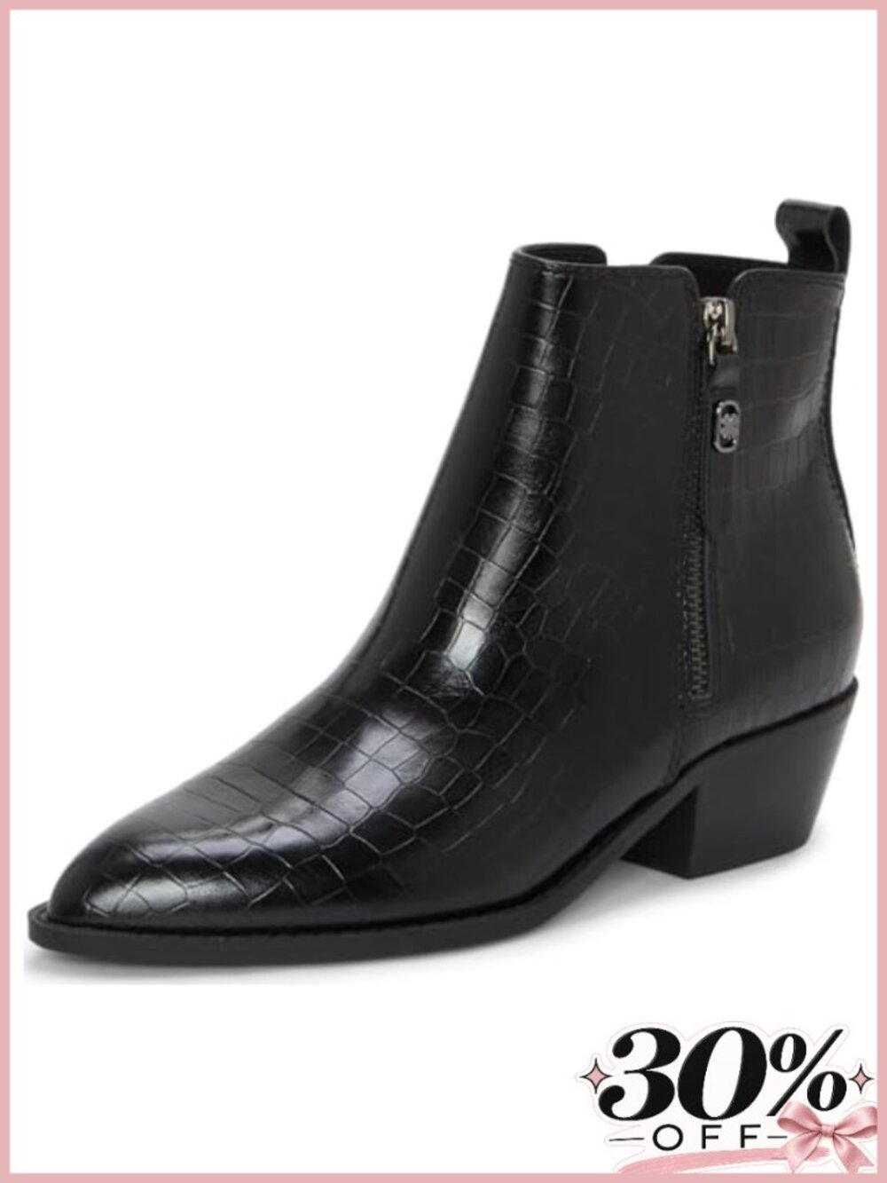 Leather Ankle Booties Stacked Heel Almond Toe Zip Fall Boots